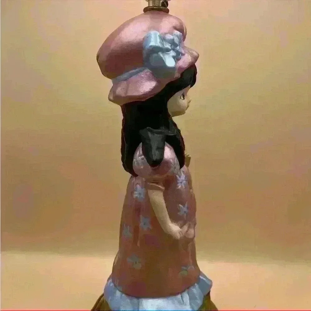 Vintage Handmade 70s Prairie Doll Pink Bonnet Girl Porcelain Table Lamp 16” Tall - Picture 9 of 10